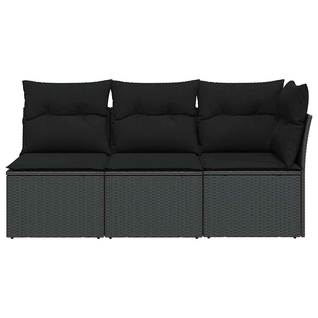 vidaXL Gartensofa mit Kissen 3-Sitzer Schwarz Poly Rattan