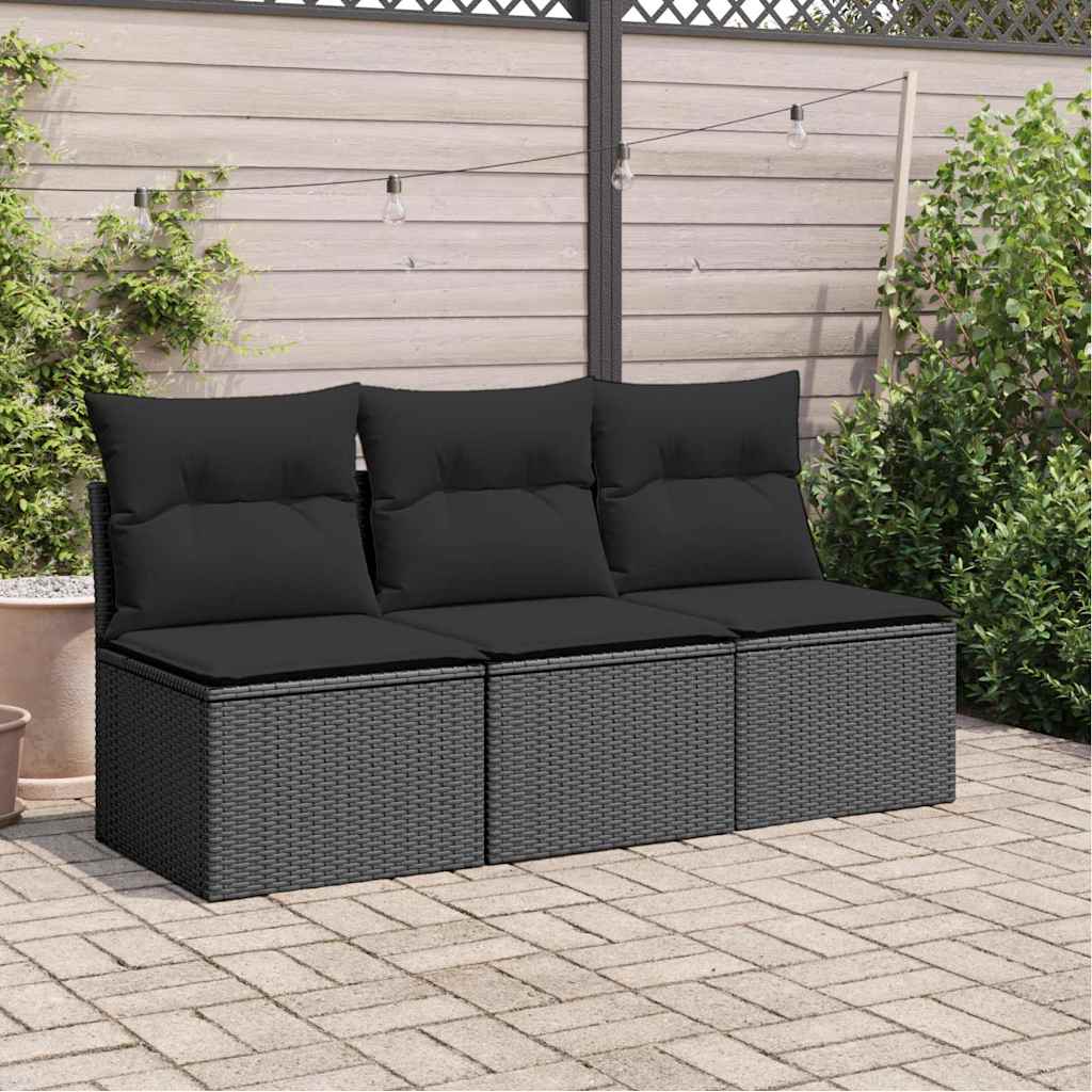 vidaXL Gartensofa mit Kissen 3-Sitzer Schwarz Poly Rattan