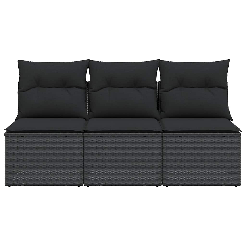 vidaXL Gartensofa mit Kissen 3-Sitzer Schwarz Poly Rattan