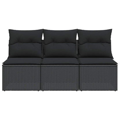 vidaXL Gartensofa mit Kissen 3-Sitzer Schwarz Poly Rattan