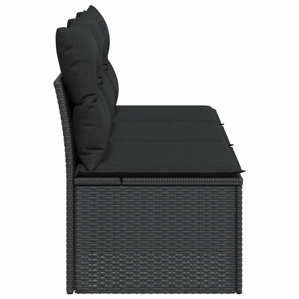 vidaXL Gartensofa mit Kissen 3-Sitzer Schwarz Poly Rattan