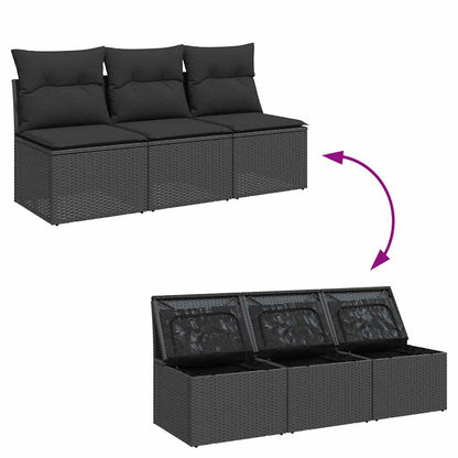 vidaXL Gartensofa mit Kissen 3-Sitzer Schwarz Poly Rattan