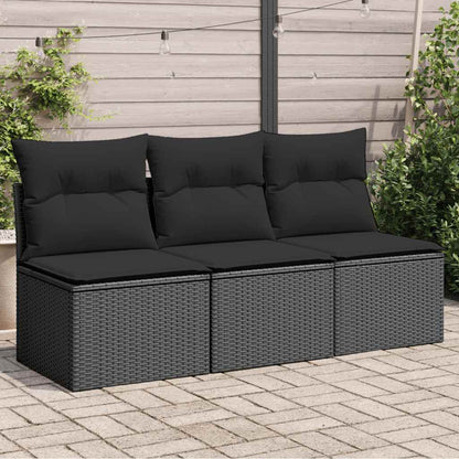 vidaXL Gartensofa mit Kissen 3-Sitzer Schwarz Poly Rattan