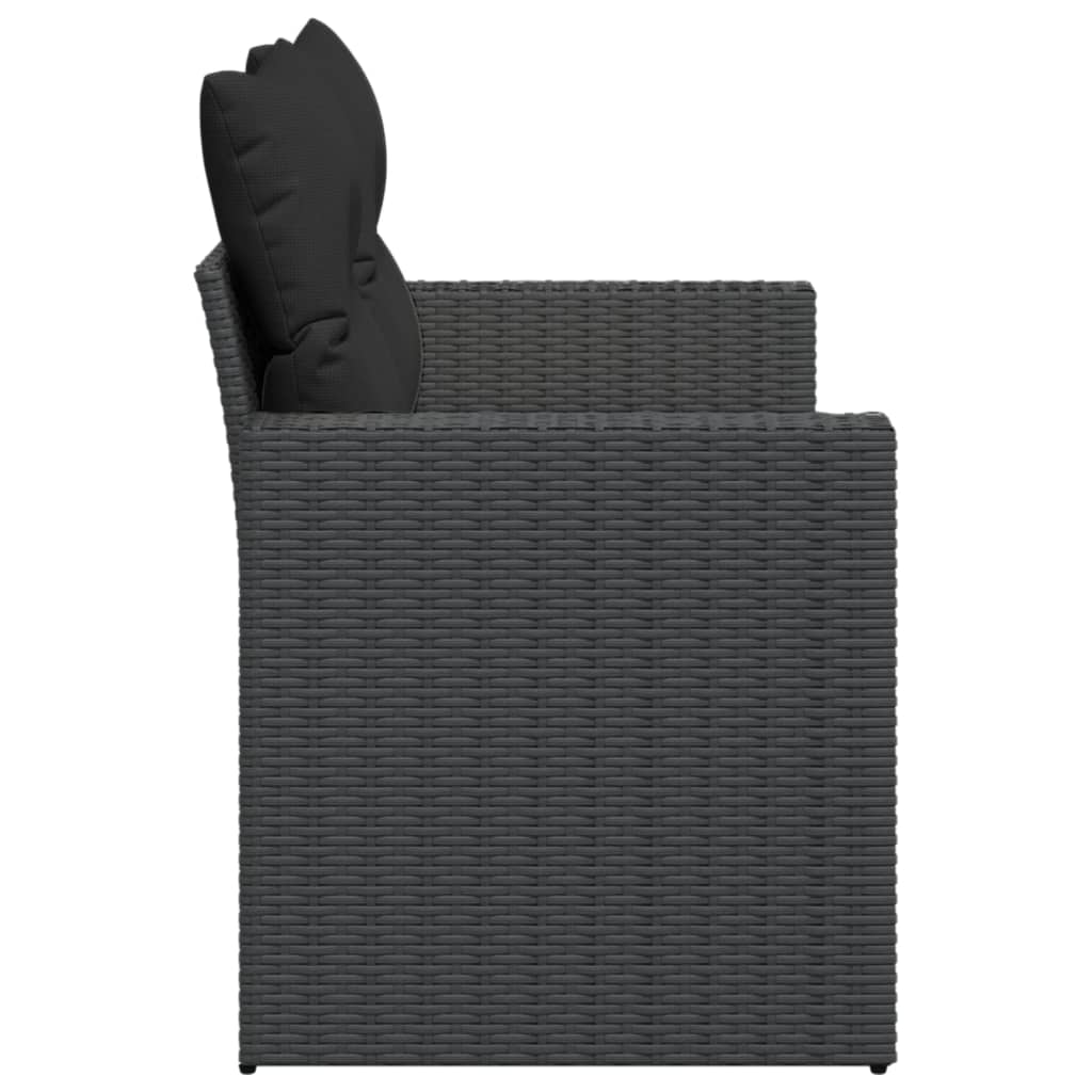 vidaXL Gartensofa mit Kissen 2-Sitzer Schwarz Poly Rattan