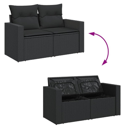 vidaXL Gartensofa mit Kissen 2-Sitzer Schwarz Poly Rattan