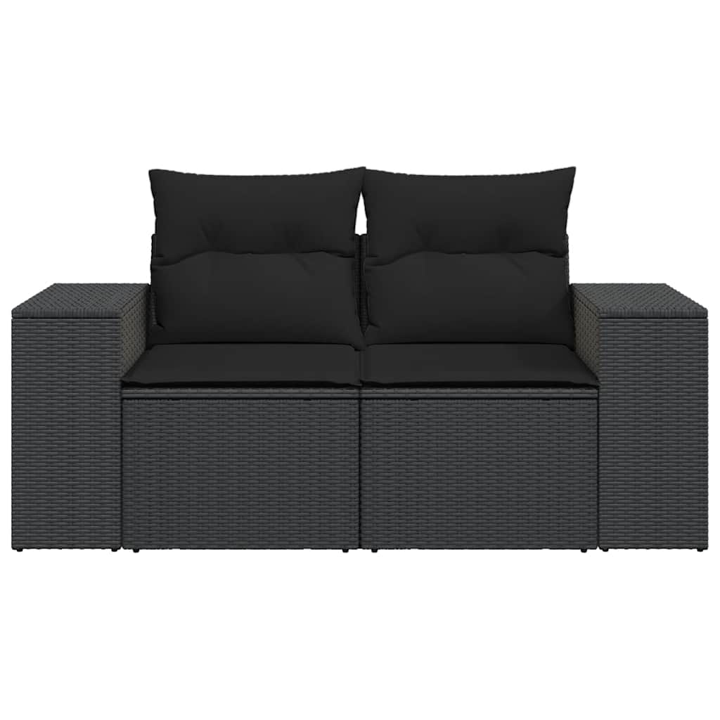vidaXL Gartensofa mit Kissen 2-Sitzer Schwarz Poly Rattan