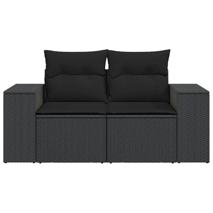 vidaXL Gartensofa mit Kissen 2-Sitzer Schwarz Poly Rattan