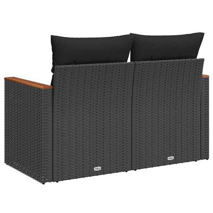 vidaXL Gartensofa mit Kissen 2-Sitzer Schwarz Poly Rattan