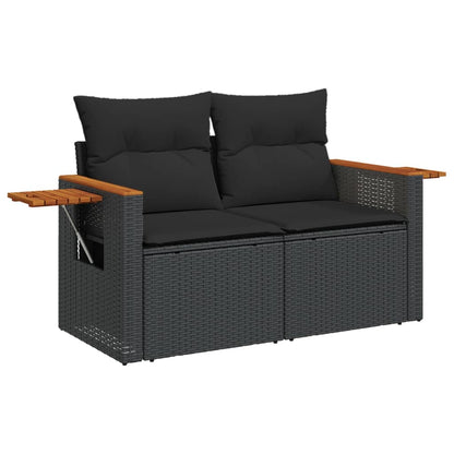 vidaXL Canapé de jardin 2 places avec coussins résine tressée noir