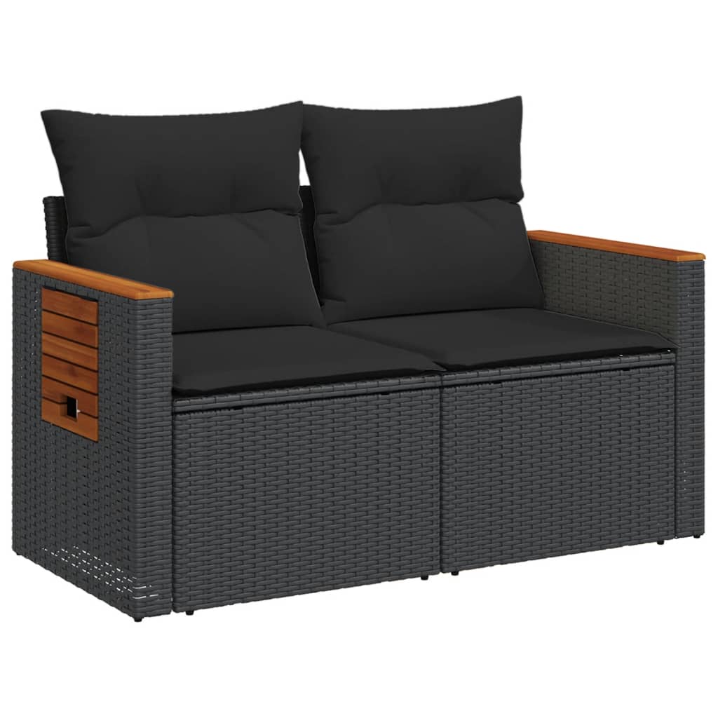 vidaXL Canapé de jardin 2 places avec coussins résine tressée noir