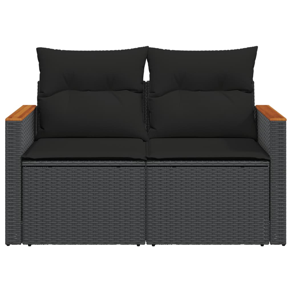vidaXL Canapé de jardin 2 places avec coussins résine tressée noir