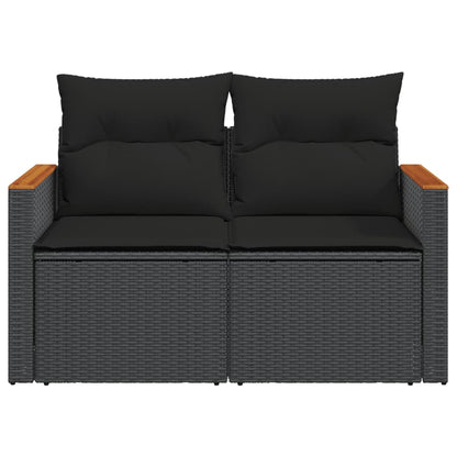vidaXL Canapé de jardin 2 places avec coussins résine tressée noir