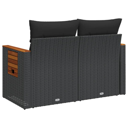 vidaXL Canapé de jardin 2 places avec coussins résine tressée noir