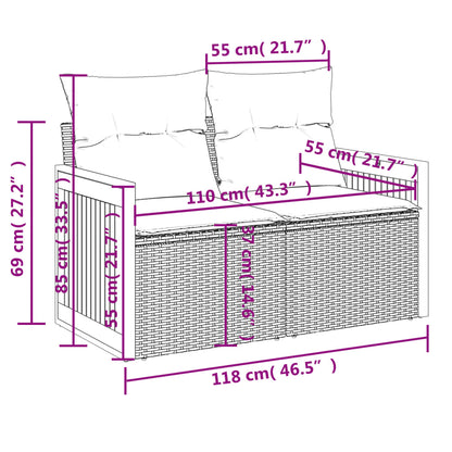 vidaXL Gartensofa mit Kissen 2-Sitzer Schwarz Poly Rattan