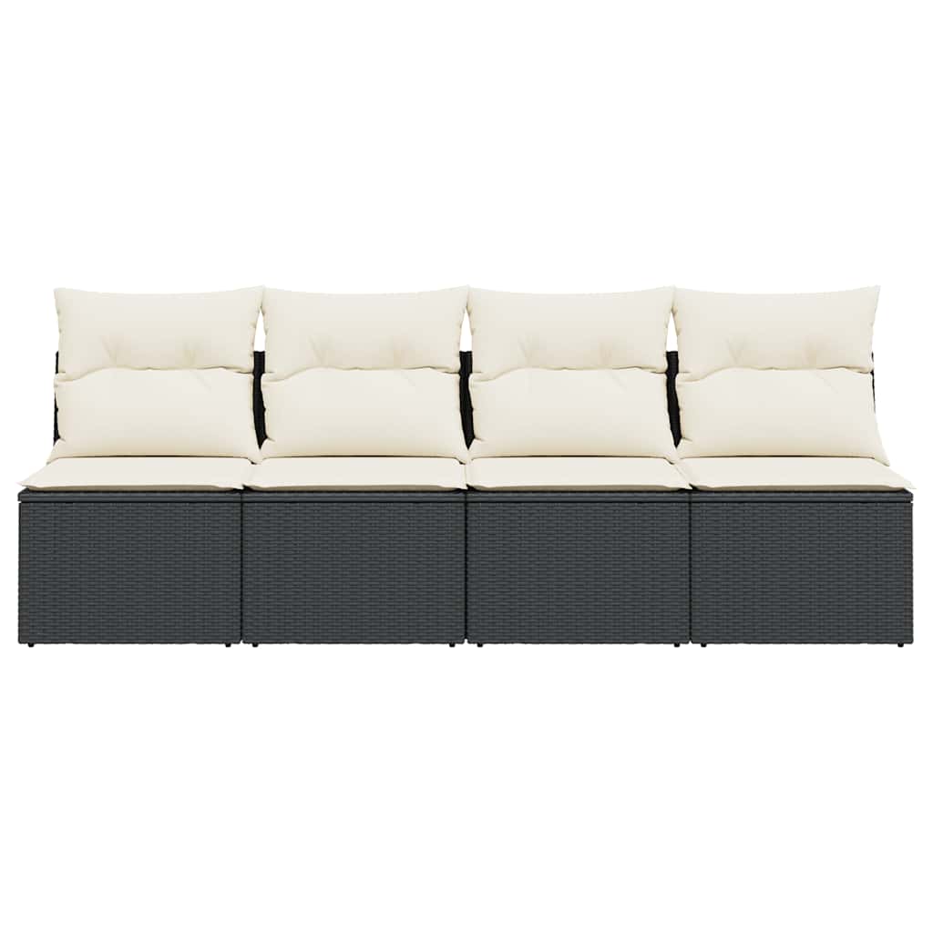 vidaXL Gartensofa mit Kissen 4-Sitzer Schwarz Poly Rattan