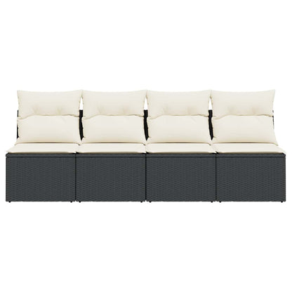 vidaXL Gartensofa mit Kissen 4-Sitzer Schwarz Poly Rattan