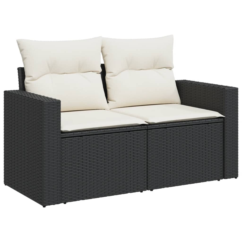 vidaXL Canapé de jardin 2 places avec coussins résine tressée noir