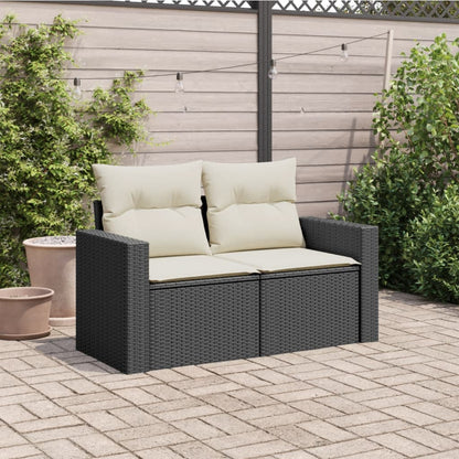 vidaXL Canapé de jardin 2 places avec coussins résine tressée noir