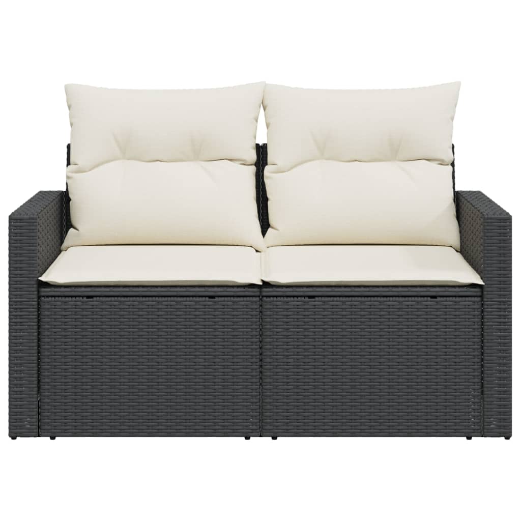 vidaXL Canapé de jardin 2 places avec coussins résine tressée noir
