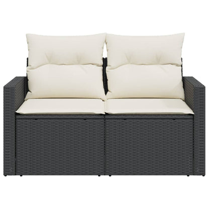 vidaXL Canapé de jardin 2 places avec coussins résine tressée noir