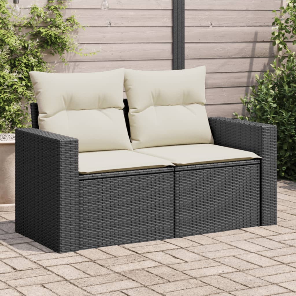 vidaXL Canapé de jardin 2 places avec coussins résine tressée noir