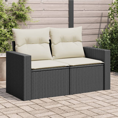 vidaXL Canapé de jardin 2 places avec coussins résine tressée noir