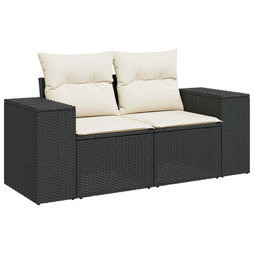 vidaXL Gartensofa mit Kissen 2-Sitzer Schwarz Poly Rattan