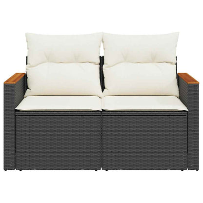 vidaXL Gartensofa mit Kissen 2-Sitzer Schwarz Poly Rattan