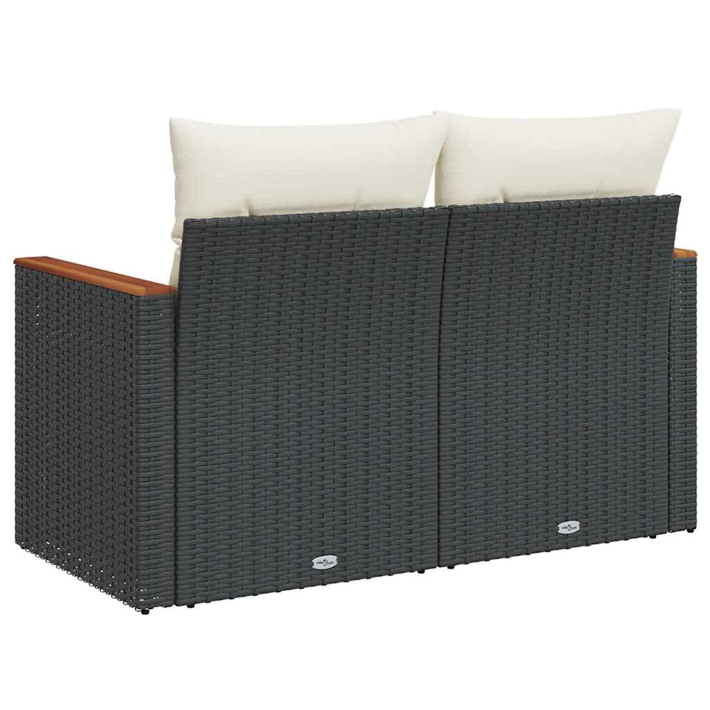 vidaXL Gartensofa mit Kissen 2-Sitzer Schwarz Poly Rattan
