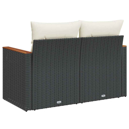vidaXL Gartensofa mit Kissen 2-Sitzer Schwarz Poly Rattan