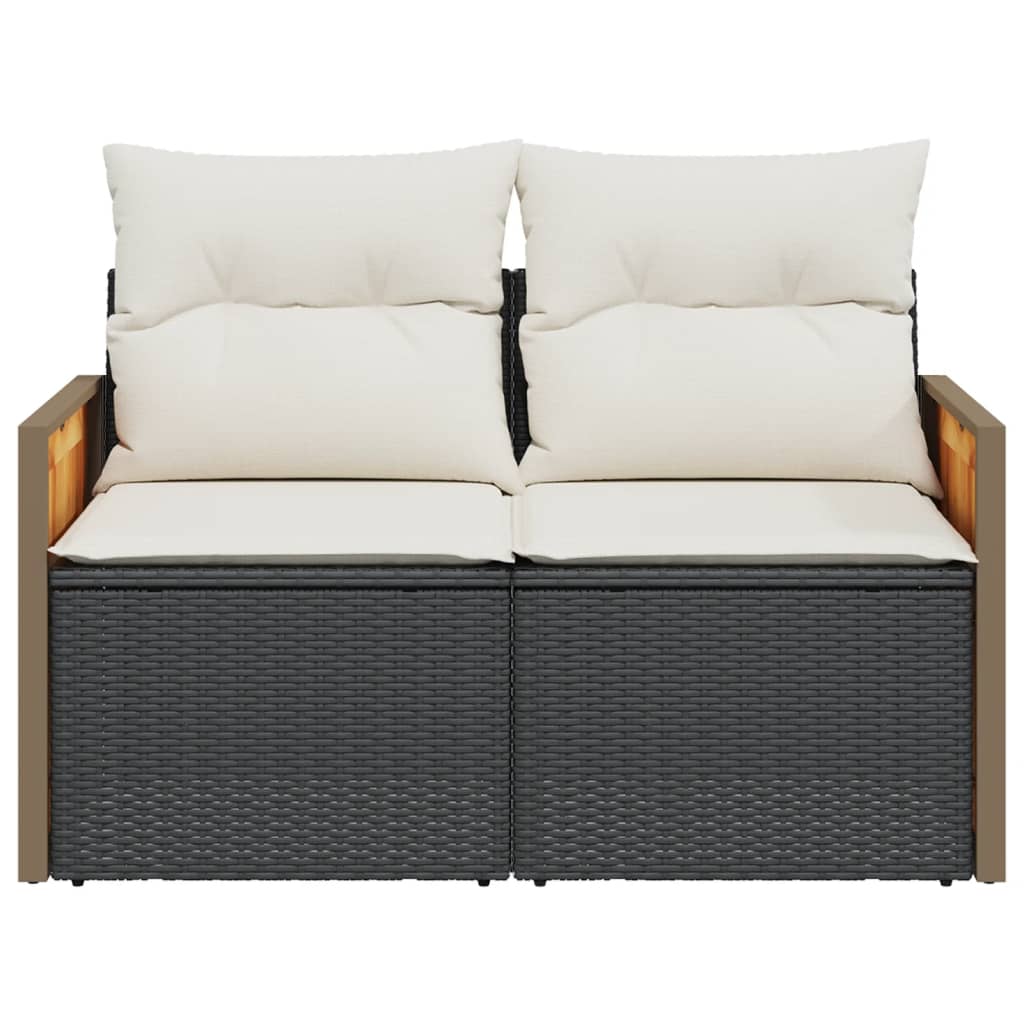 vidaXL Canapé de jardin 2 places avec coussins résine tressée noir