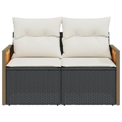 vidaXL Canapé de jardin 2 places avec coussins résine tressée noir
