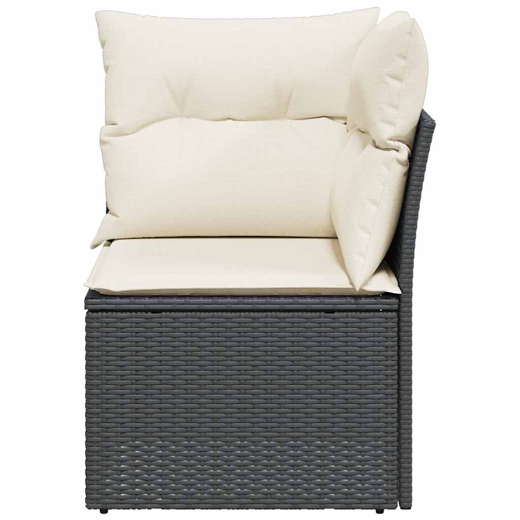vidaXL Canapé d'angle de jardin avec coussins Noir Résine tressée