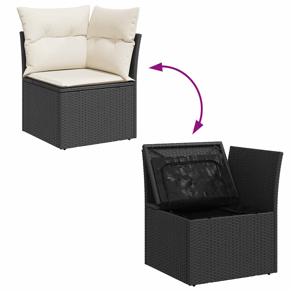 vidaXL Canapé d'angle de jardin avec coussins Noir Résine tressée