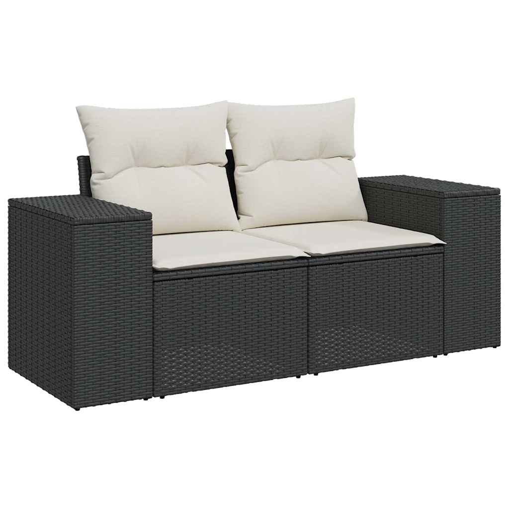 vidaXL Canapé de jardin 2 places avec coussins résine tressée noir