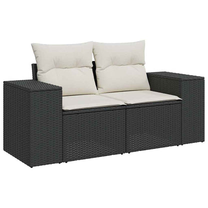 vidaXL Canapé de jardin 2 places avec coussins résine tressée noir