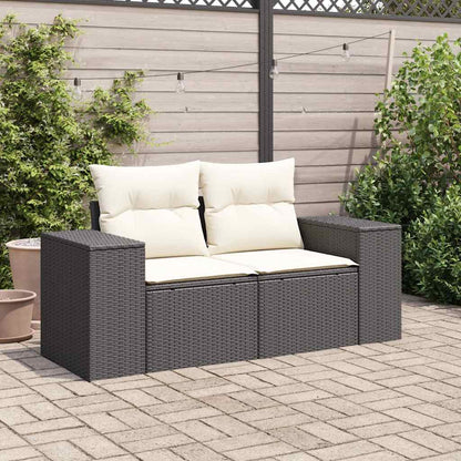 vidaXL Canapé de jardin 2 places avec coussins résine tressée noir
