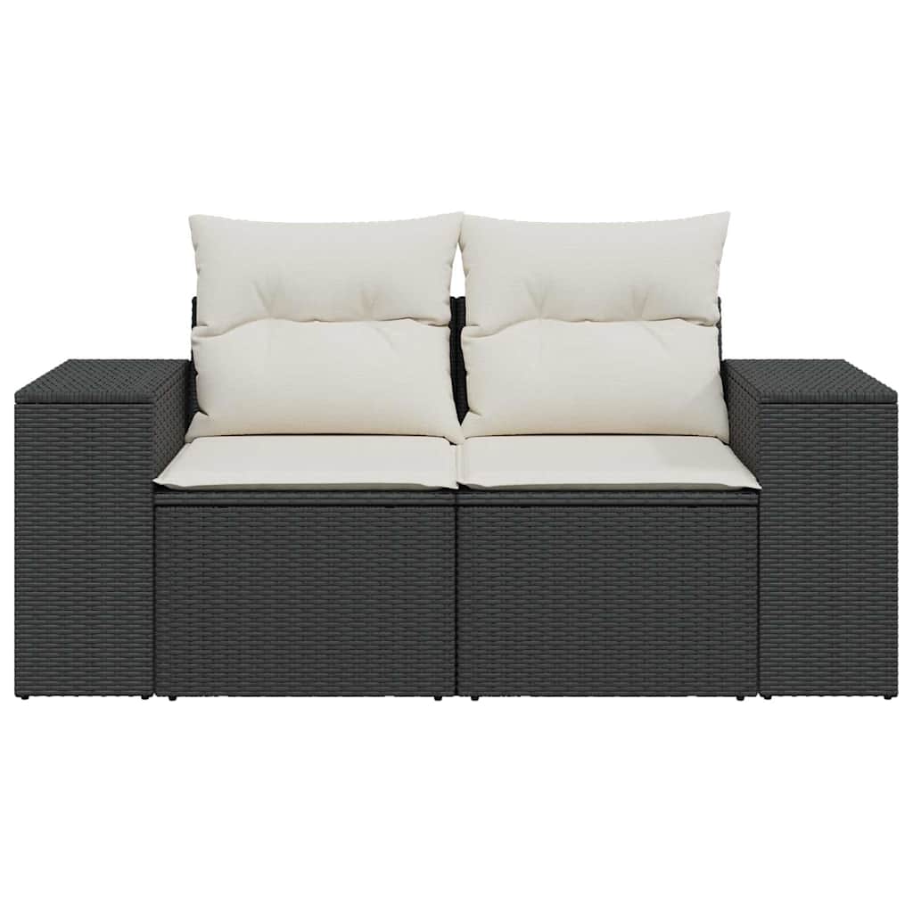 vidaXL Canapé de jardin 2 places avec coussins résine tressée noir