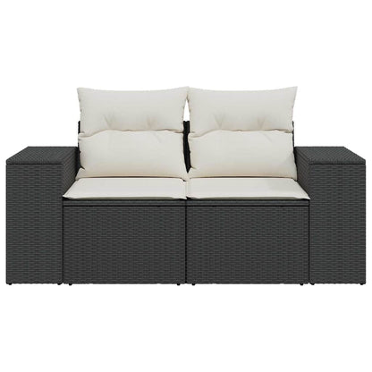 vidaXL Canapé de jardin 2 places avec coussins résine tressée noir