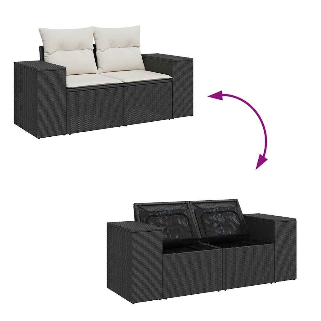 vidaXL Canapé de jardin 2 places avec coussins résine tressée noir