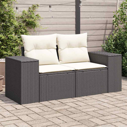 vidaXL Canapé de jardin 2 places avec coussins résine tressée noir