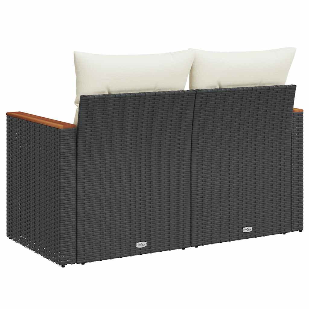 vidaXL Gartensofa mit Kissen 2-Sitzer Schwarz Poly Rattan