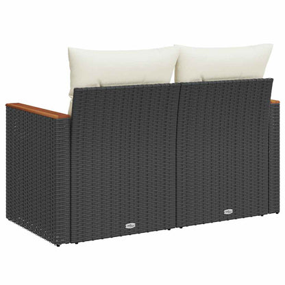 vidaXL Gartensofa mit Kissen 2-Sitzer Schwarz Poly Rattan