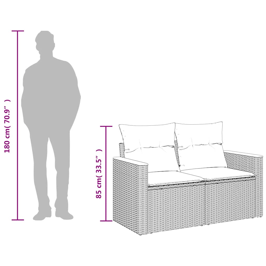 vidaXL Gartensofa mit Kissen 2-Sitzer Schwarz Poly Rattan