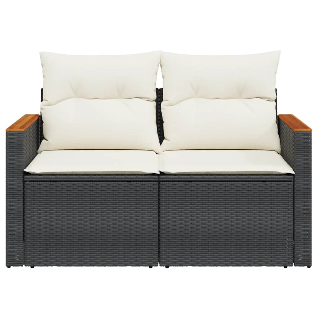 vidaXL Gartensofa mit Kissen 2-Sitzer Schwarz Poly Rattan