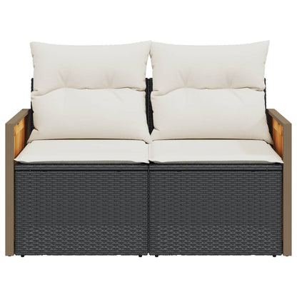 vidaXL Gartensofa mit Kissen 2-Sitzer Schwarz Poly Rattan