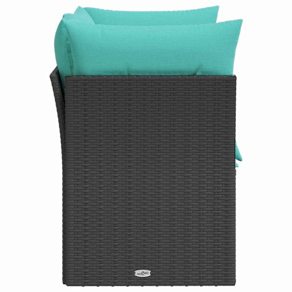 vidaXL Gartensofa mit Kissen 2-Sitzer Schwarz Poly Rattan