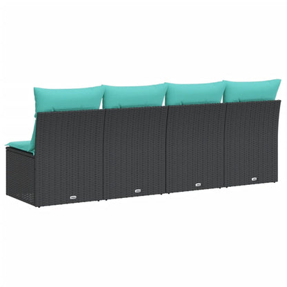 vidaXL Gartensofa mit Kissen 4-Sitzer Schwarz Poly Rattan