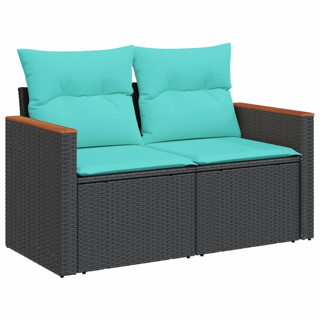 vidaXL Gartensofa mit Kissen 2-Sitzer Schwarz Poly Rattan