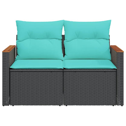 vidaXL Gartensofa mit Kissen 2-Sitzer Schwarz Poly Rattan